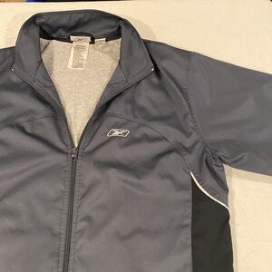 Reebok Windbreaker Full Zipper Grey w Black & White Accents • Size Medium